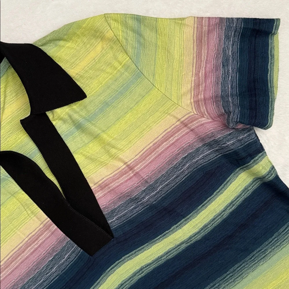 Paul Smith | V-Neck Contrast Collar Striped Cotton T-Shirt Made in Italy (M) - Picture 5 of 15